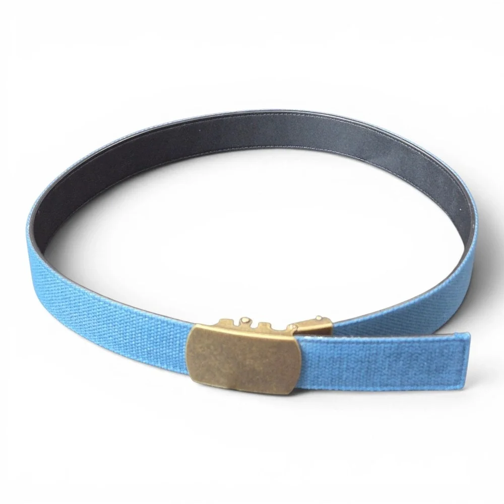 Anson Men's 39 Adjustable Canvas Web Belt Blue Brass Tone Military Slide Buckle